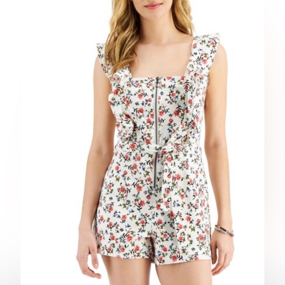 Tinseltown Shorts Tinseltown Juniors Ruffled White Floral Romper Small Nwt Poshmark